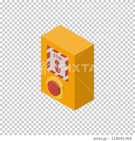 駅のホームにある非常停止ボタンのイラスト、アイソメトリックな素材。左面法。 119091368