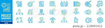 Project management icon collection. Editable strok 119091412