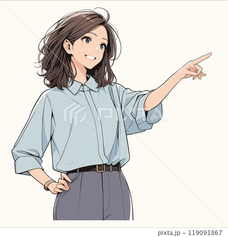 指を差している若いビジネスウーマンのイラスト「AI生成画像」 119091867