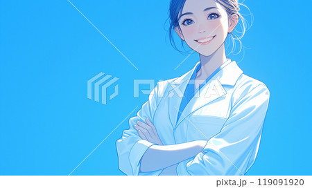 女性医師のイラストとコピースペース「AI生成画像」 119091920
