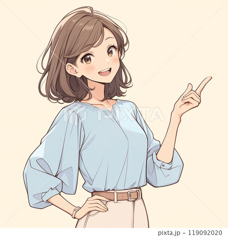 指を差している女性のイラスト「AI生成画像」 指を差している女性のイラスト「AI生成画像」 119092020