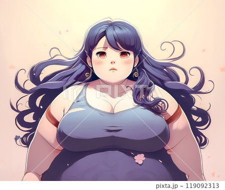 体形をを気にする、悩む太った女性のイメージ素材 体形をを気にする、悩む太った女性のイメージ素材 119092313