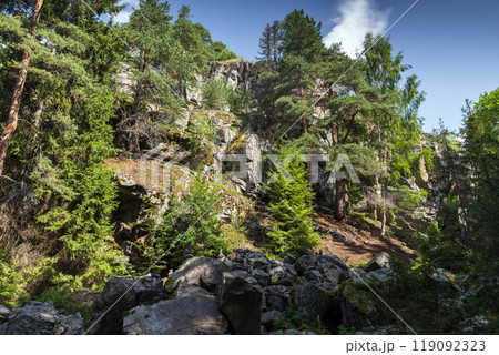 Summer landscape photography with rocks and trees under blue sky Summer landscape photography with rocks and trees under blue sky 119092323