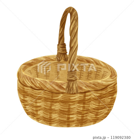 ウィッカーバスケット 水彩風手描きイラスト ウィッカーバスケット 水彩風手描きイラスト 119092380