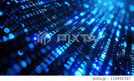 Blurred digital binary code technology computer background. Blurred digital binary code technology computer background. 119092387
