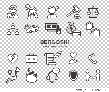 様々なトラブルや弁護士に関するアイコンセット 様々なトラブルや弁護士に関するアイコンセット 119092394