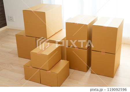 引っ越しの荷物が入ったたくさんのダンボール 引っ越しの荷物が入ったたくさんのダンボール 119092596