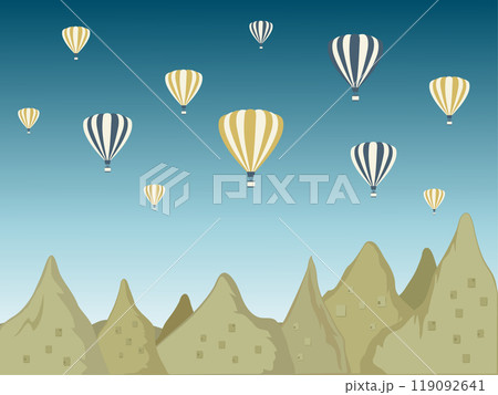 トルコの観光地カッパドキアと空に浮かぶ気球 トルコの観光地カッパドキアと空に浮かぶ気球 119092641