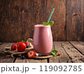 Berries smoothies in glass on wooden backgrounds 119092785