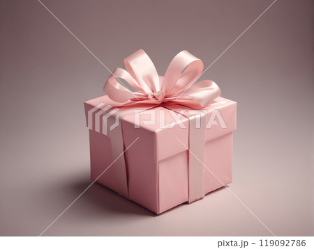 Pink gift box on grey backgrounds Pink gift box on grey backgrounds 119092786
