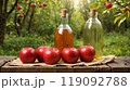 Cider apples on wooden tables on nature backgrounds 119092788