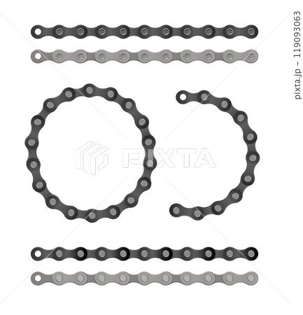 Bicycle chain design vector illustration Cartoon silhouette for bike chain on bicycle. Cycling line pattern. Motorcycle chain symbol. Chain machine sign. 119093063