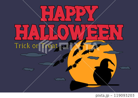 Witch Silhouette on Halloween Moon Scene Witch Silhouette on Halloween Moon Scene 119093203