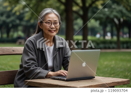 Asian senior woman using smart device tablet for social media. Technology and old people concept Asian senior woman using smart device tablet for social media. Technology and old people concept 119093704