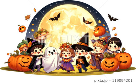 ハロウィーンの仮装をした子供たち 119094201