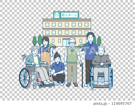 Illustration of an elderly person and a caregiver Illustration of an elderly person and a caregiver 119095707