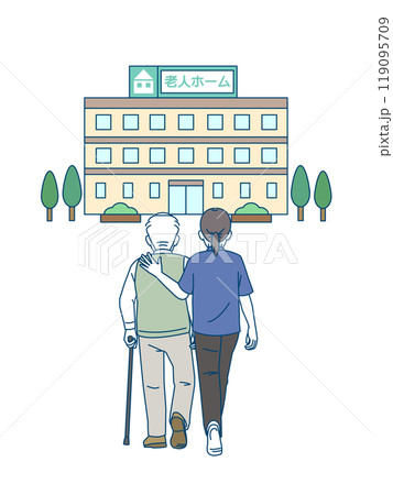 高齢者の歩行介助をする介護士のイラスト 119095709