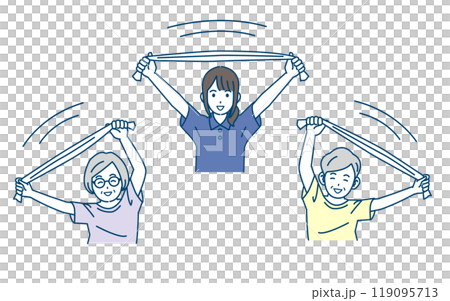 Illustration of a caregiver stretching with an elderly person 119095713