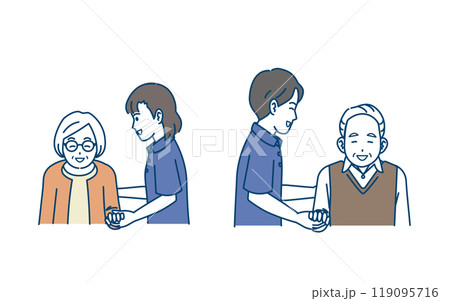 高齢者に手を貸す介護士のイラスト 119095716