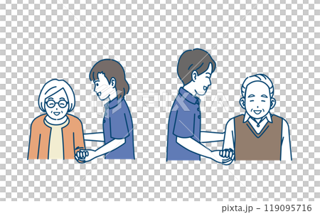 Illustration of a caregiver lending a hand to the elderly Illustration of a caregiver lending a hand to the elderly 119095716