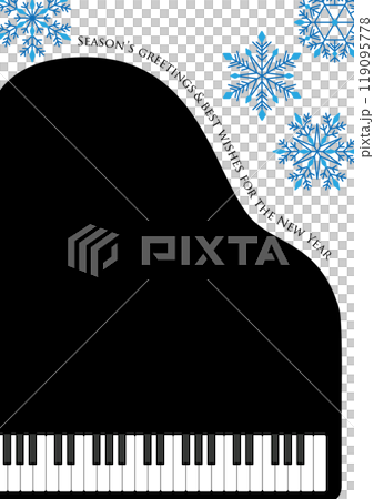 帶有鋼琴和雪花的可愛賀卡（冬季）的向量圖解 119095778