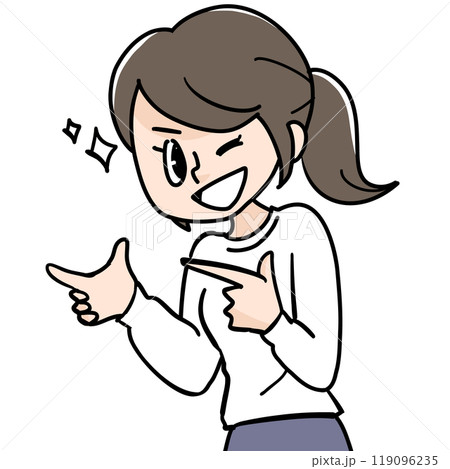 商品を手に持っておススメする女の子 119096235