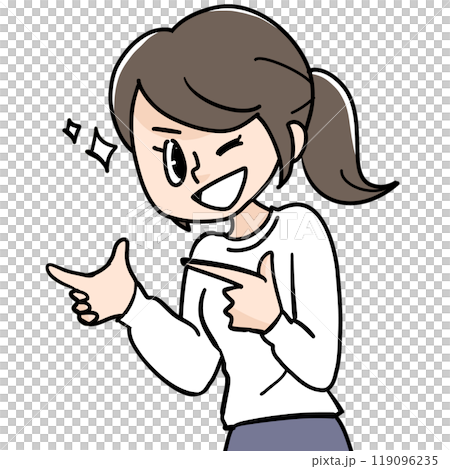 商品を手に持っておススメする女の子 119096235