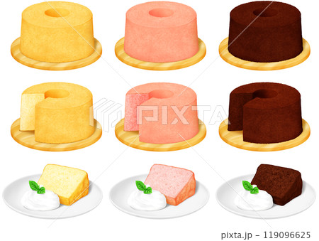 シフォンケーキ 3種 プレーン 苺 チョコレート デコレーション シフォンケーキ 3種 プレーン 苺 チョコレート デコレーション 119096625