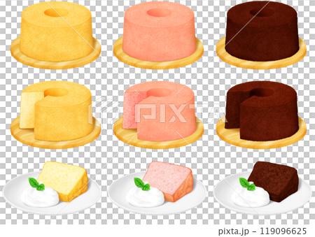 シフォンケーキ 3種 プレーン 苺 チョコレート デコレーション シフォンケーキ 3種 プレーン 苺 チョコレート デコレーション 119096625