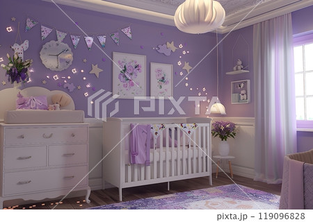 Baby room interior. Kids room at purple color....のイラスト素材 [119096828 ...