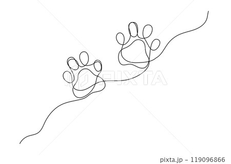 Dog or wolf paw one continuous line corner. Doodle animal print 119096866