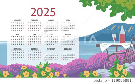 Calendar for 2025 with landscape nature 119096891