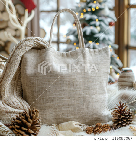 Tote Shopping Bag Mockup, Christmas theme 119097067