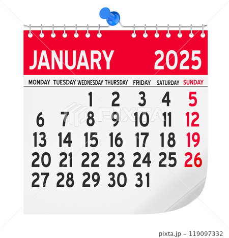 January 2025 Monthly Wall Calendar, 3D rendering 119097332
