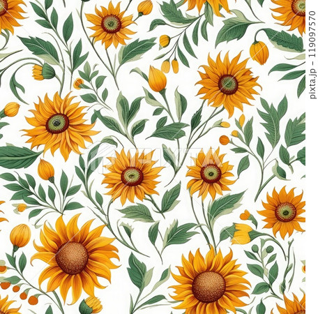 Seamless pattern with sunflowers on a white background. 119097570