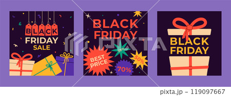 Set of Black Friday banners templates for promoting sale and discount during the shopping event. Vector illustration 119097667