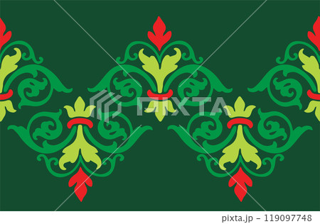 Tatar seamless pattern. Islamic tulip, floral geometry. Culture of the Tatar people, symbols of green and red. 119097748