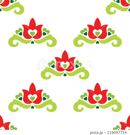 Tatar seamless pattern. Islamic tulip, floral geometry. Culture of the Tatar people, symbols of green and red. Tatar seamless pattern. Islamic tulip, floral geometry. Culture of the Tatar people, symbols of green and red. 119097754