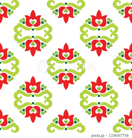 Tatar seamless pattern. Islamic tulip, floral geometry. Culture of the Tatar people, symbols of green and red. Tatar seamless pattern. Islamic tulip, floral geometry. Culture of the Tatar people, symbols of green and red. 119097756