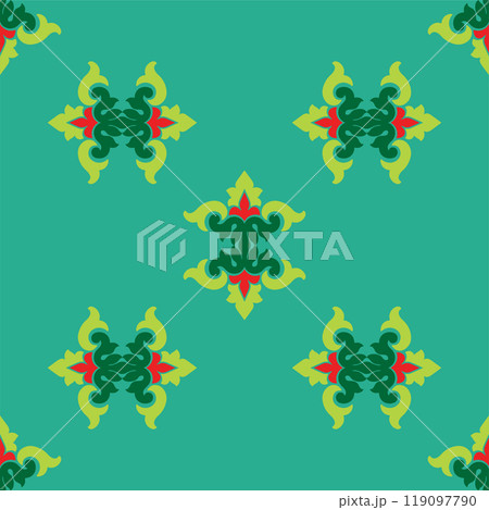 Tatar seamless pattern. Islamic tulip, floral geometry. Culture of the Tatar people, symbols of green and red. 119097790