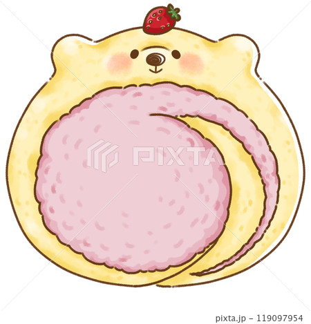 くまちゃんロールケーキ♡苺 くまちゃんロールケーキ(いちご)のイラスト素材 [119097954] - PIXTA
