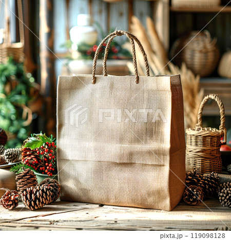 Tote Shopping Bag Mockup, Christmas theme 119098128