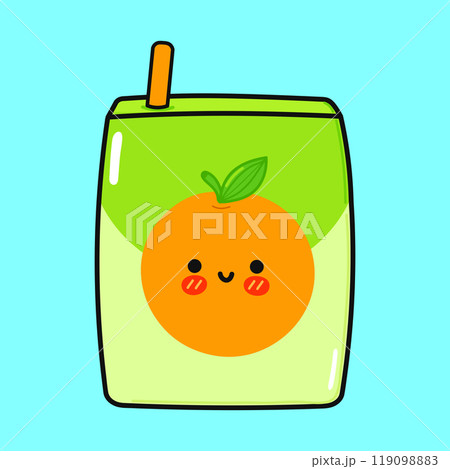 Juice character. Vector hand drawn cartoon kawaii character illustration icon. Isolated on blue background. Orange juice character concept 119098883