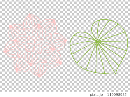 蓮の花と葉の線画 119098985