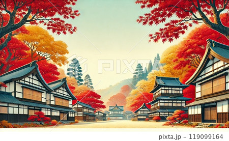 日本の伝統建築と紅葉が織りなす秋の風景 119099164