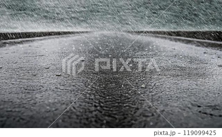 大雨とアスファルト 119099425