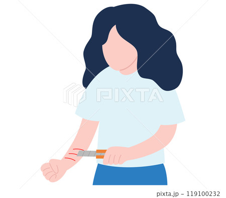 自傷行為をする女性のイラスト 119100232