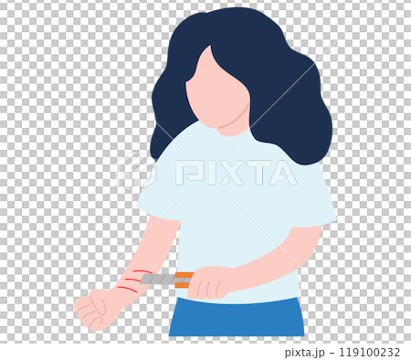 Illustration of a woman self-harming 119100232