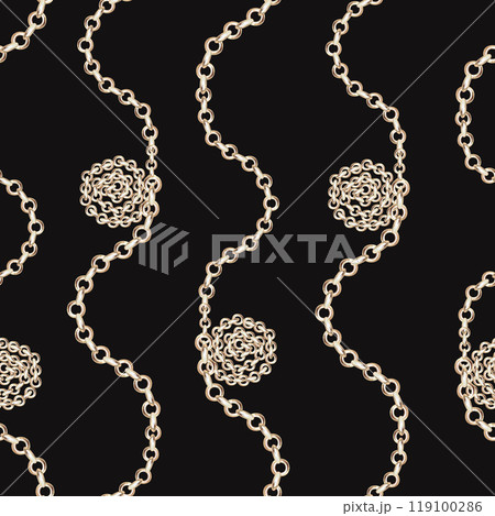 Seamless pattern in waves of twisted chains on a black background. Watercolor illustration for gift wrap design, fabric printing, window dressing and screensavers 119100286