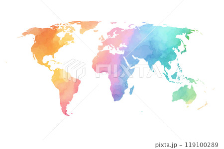A beautifully crafted world map featuring a watercolor texture that transitions through colorful shades, creating a vibrant and artistic representation of global geography. A beautifully crafted world map featuring a watercolor texture that transitions through colorful shades, creating a vibrant and artistic representation of global geography. 119100289